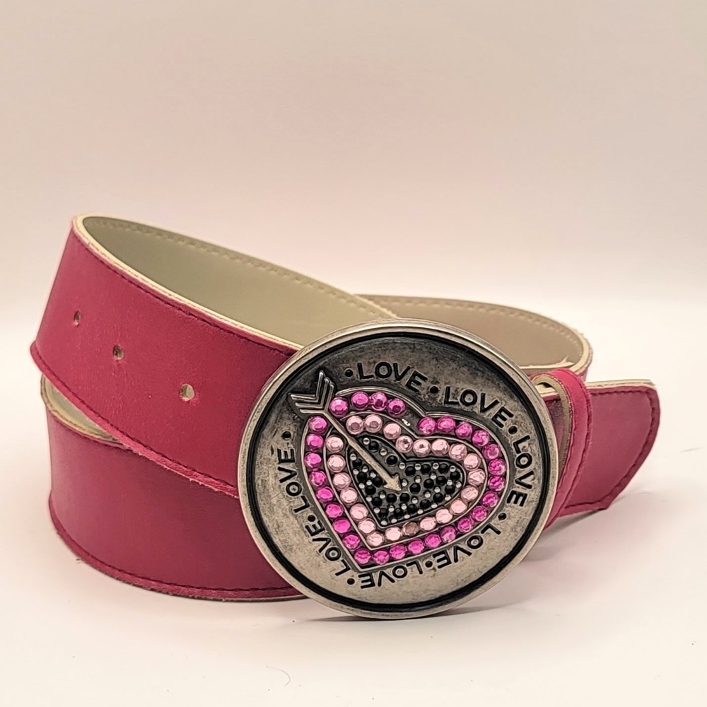35.5 Y2K Glam VTG Inspired Statment Heart Belt Plate Buckle Love Rhinestone Pink